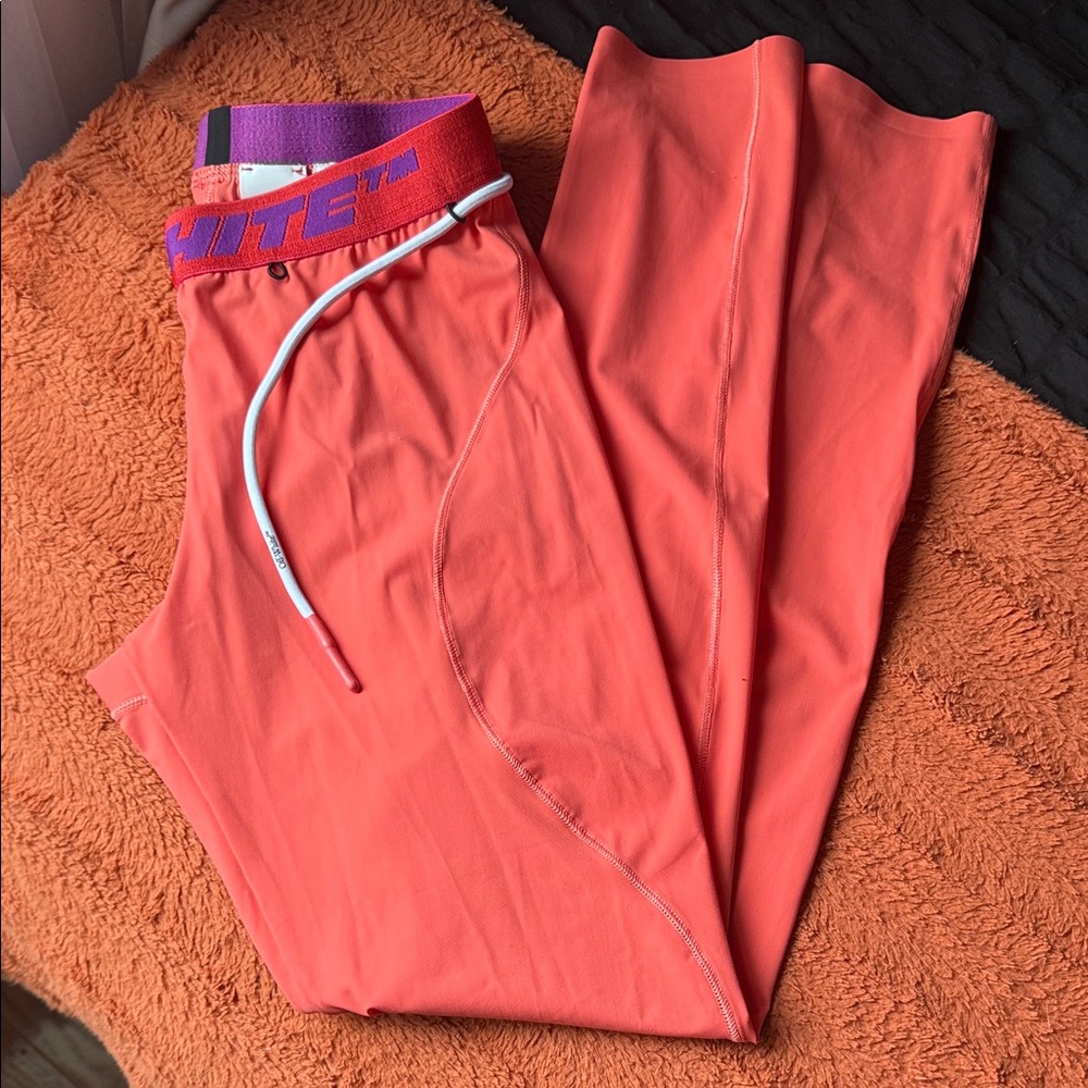Off-White Coral Pants with Purple Waistband